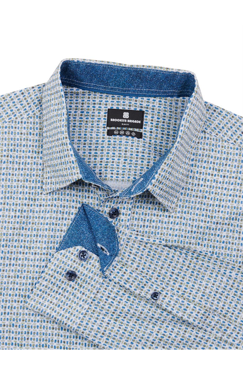 Brooklyn Brigade Slim Fit Geo Recycled 4-Way Stretch Performance Long Sleeve Shirt, Alternate, color, Green