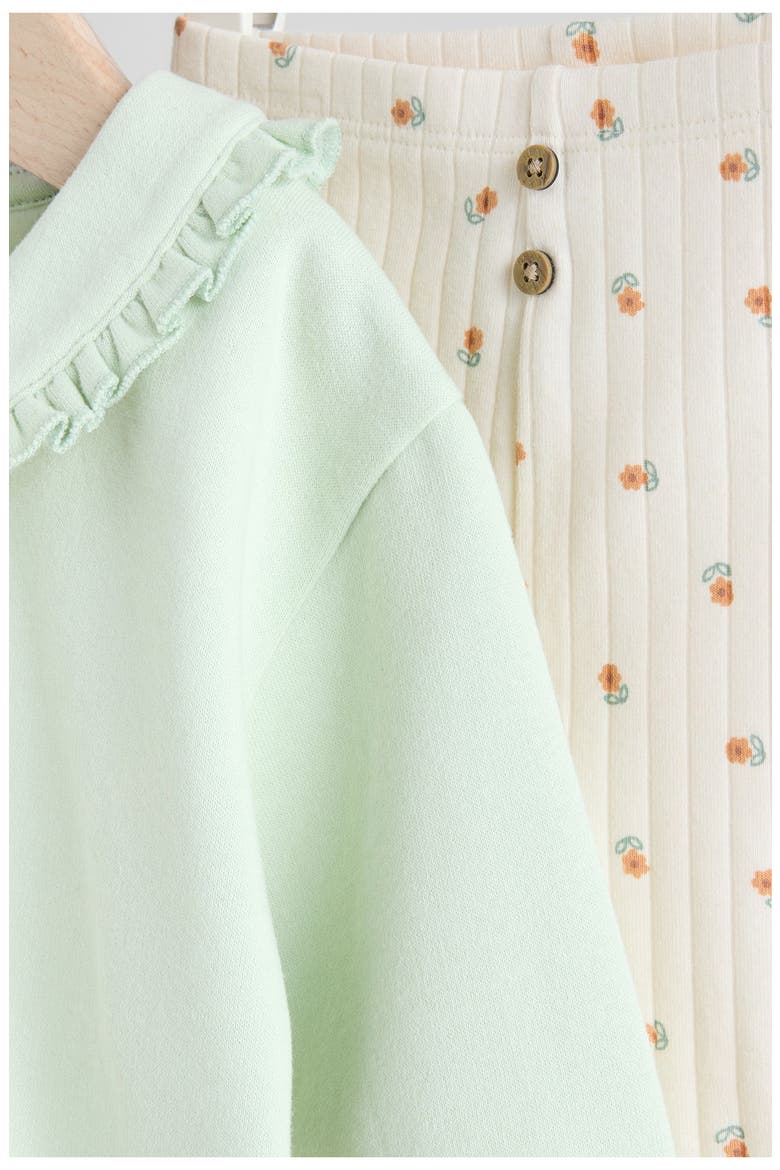 Frill Collar Sweater & Print Leggings Set, Alternate, color, GREEN