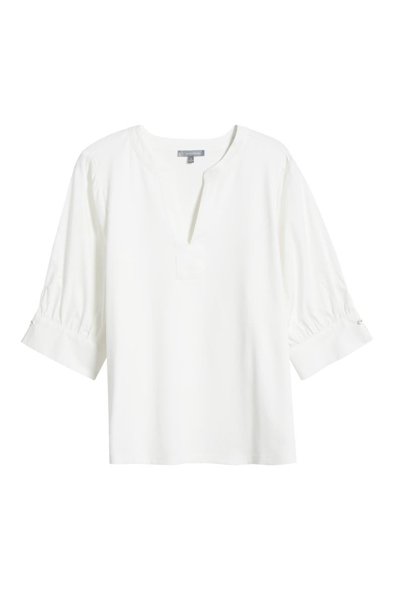 Mixed Media Puff Sleeve Top, Alternate, color, OFF WHITE