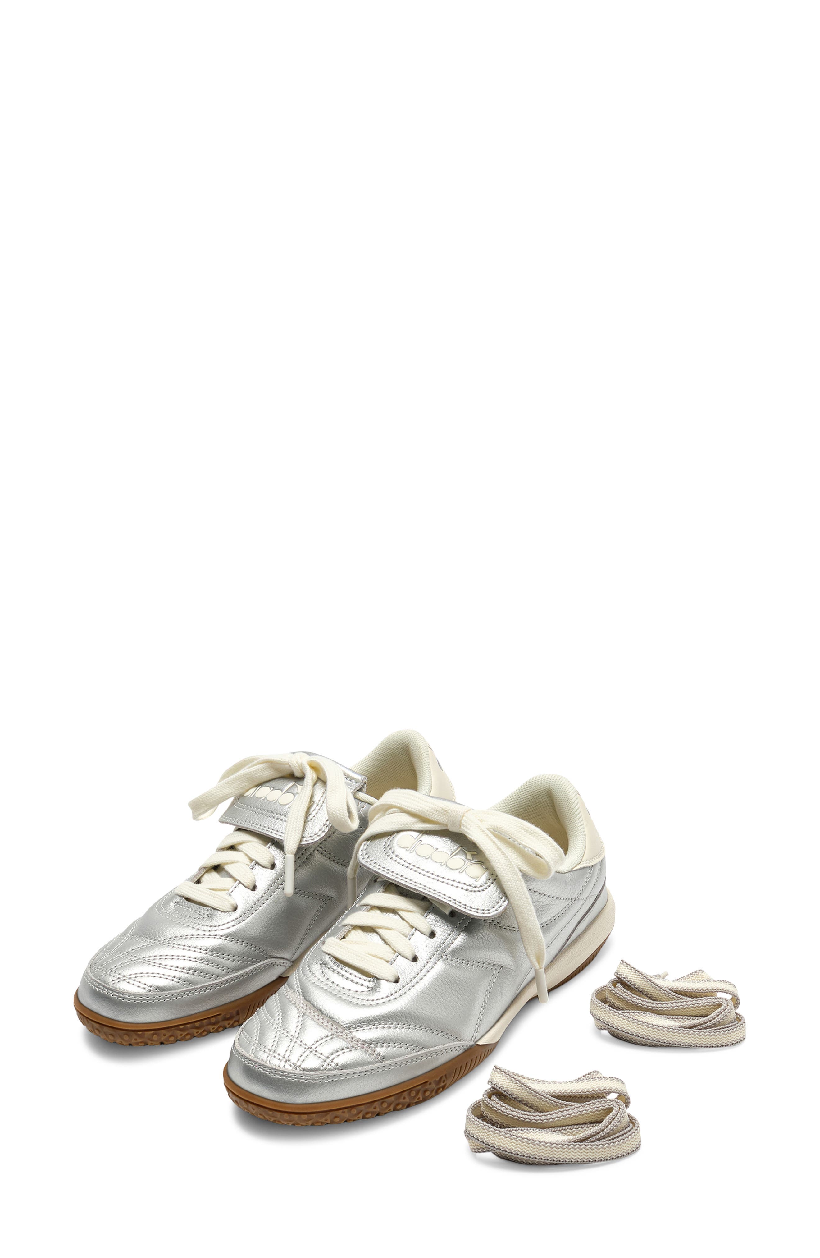 Diadora Gold Indoor Metallic Leather Sneaker, Alternate, color, Silver