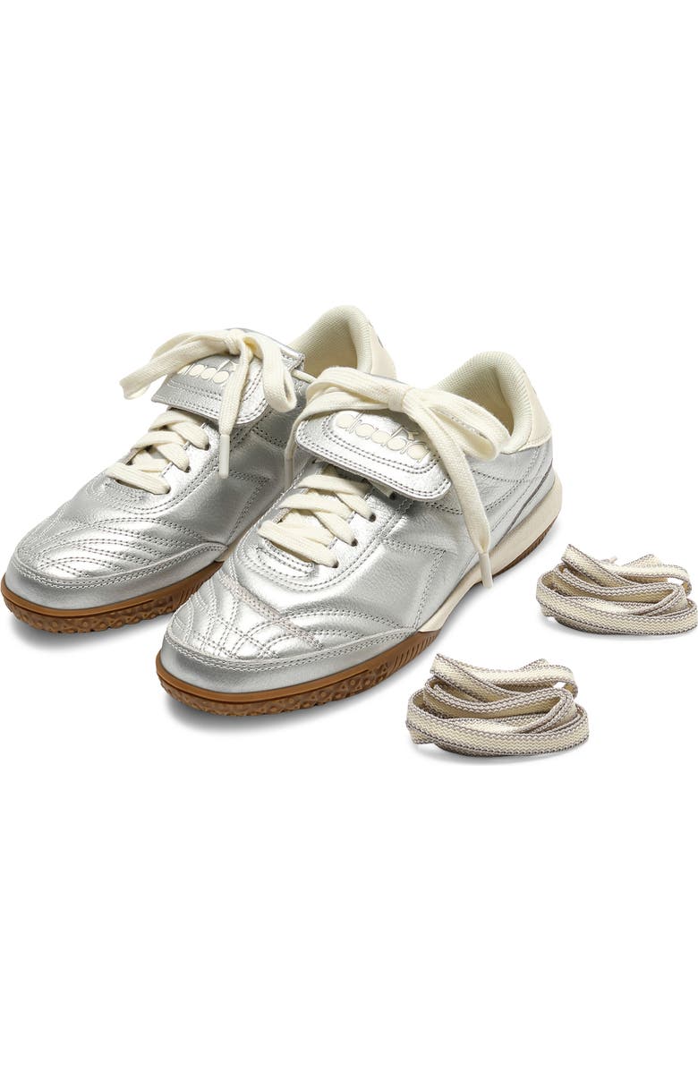 Diadora Gold Indoor Metallic Leather Sneaker, Alternate, color, Silver