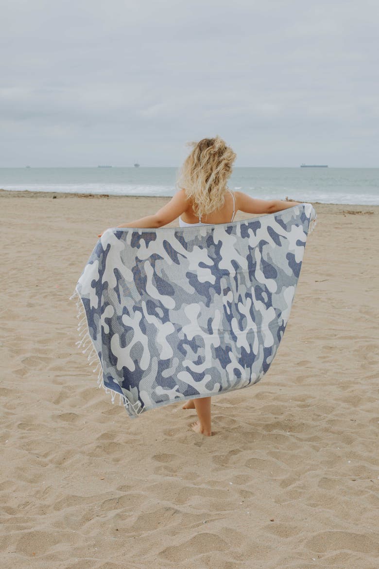 Camo Print Organic Sand Resistant Reversible Turkish Towel, Alternate, color, Navy