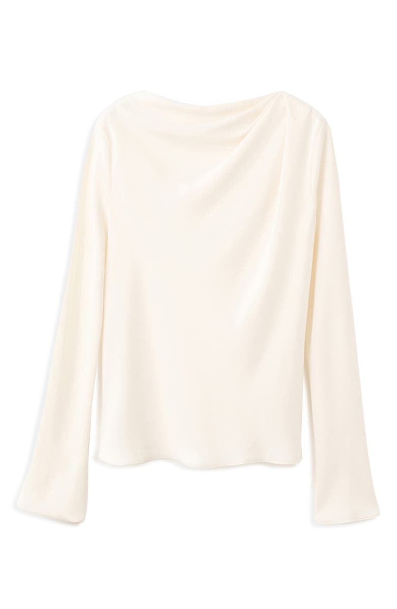 MANGO Long Sleeve Drape Bateau Neck Top, Main, color, Ecru