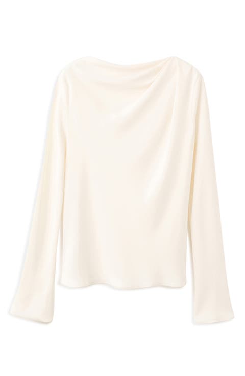 Long Sleeve Drape Bateau Neck Top