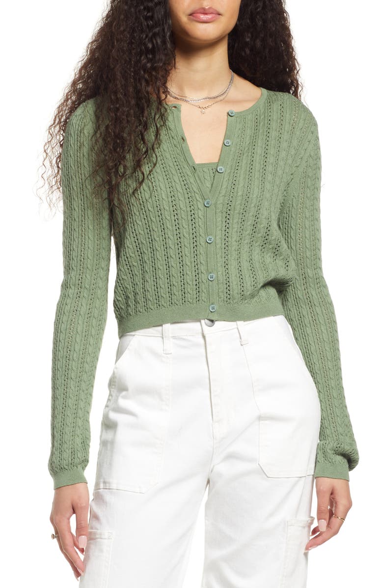 BP. Cable Knit Tank & Cardigan Set, Main, color,