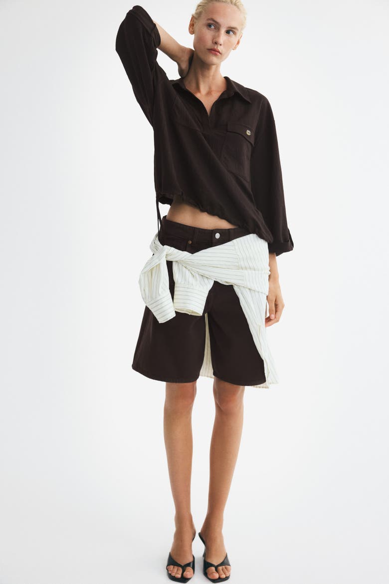 Piqué Pullover Shirt, Alternate, color, Dark brown