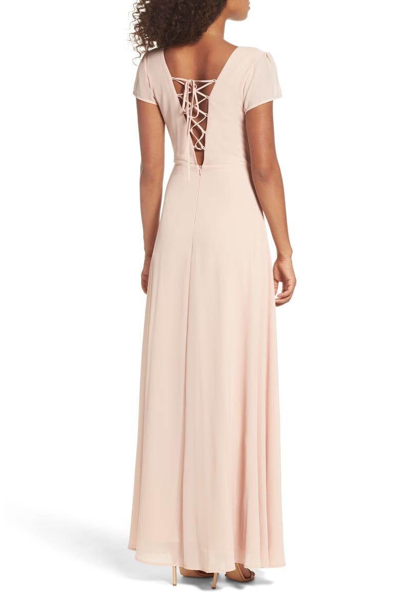Lace-Up Back Chiffon Gown, Alternate, color, NUDE BLUSH