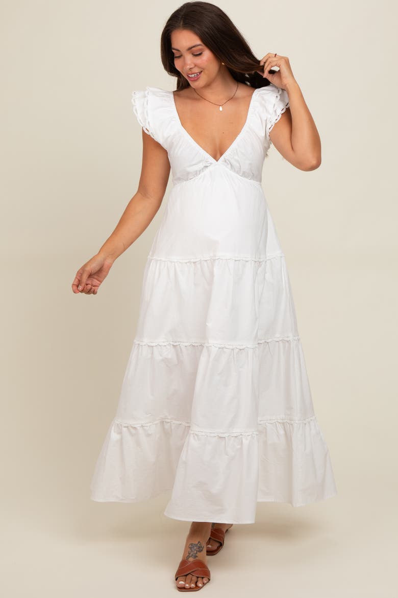 Ruffle Trim Maxi Dress, Alternate, color, Ivory