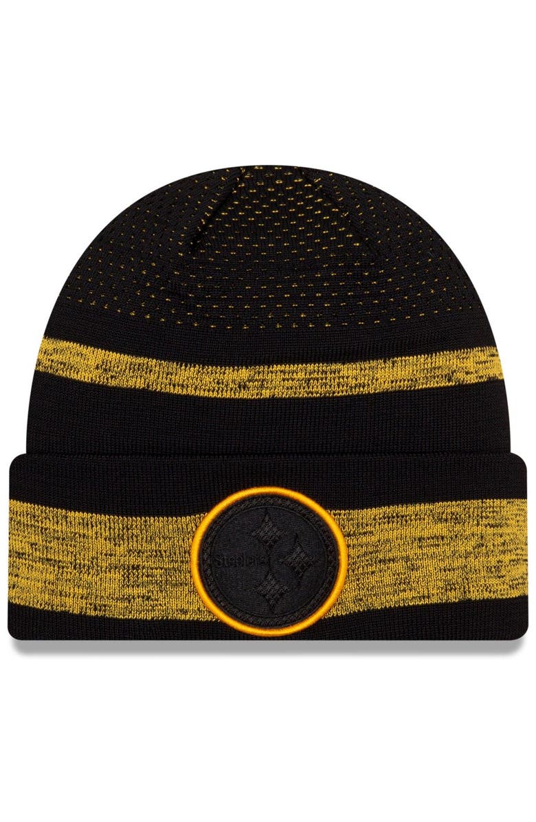 New Era Men's New Era Black Pittsburgh Steelers 2021 NFL Sideline Tech Cuffed Knit Hat, Main, color, 