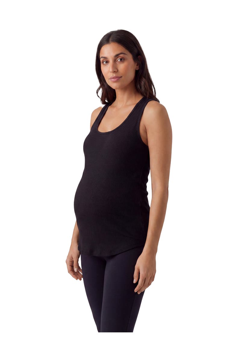 Maternity Basic Ribbed Knit Sleeveless Scoop Neck Long Flared Tank Top, Alternate, color, Black