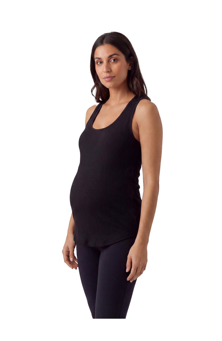24seven Comfort Apparel Maternity Basic Ribbed Knit Sleeveless Scoop Neck Long Flared Tank Top, Alternate, color, Black