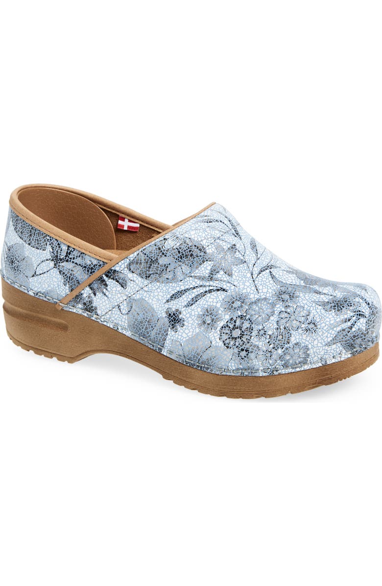 Sanita Plume Floral Print Clog, Main, color, Blue