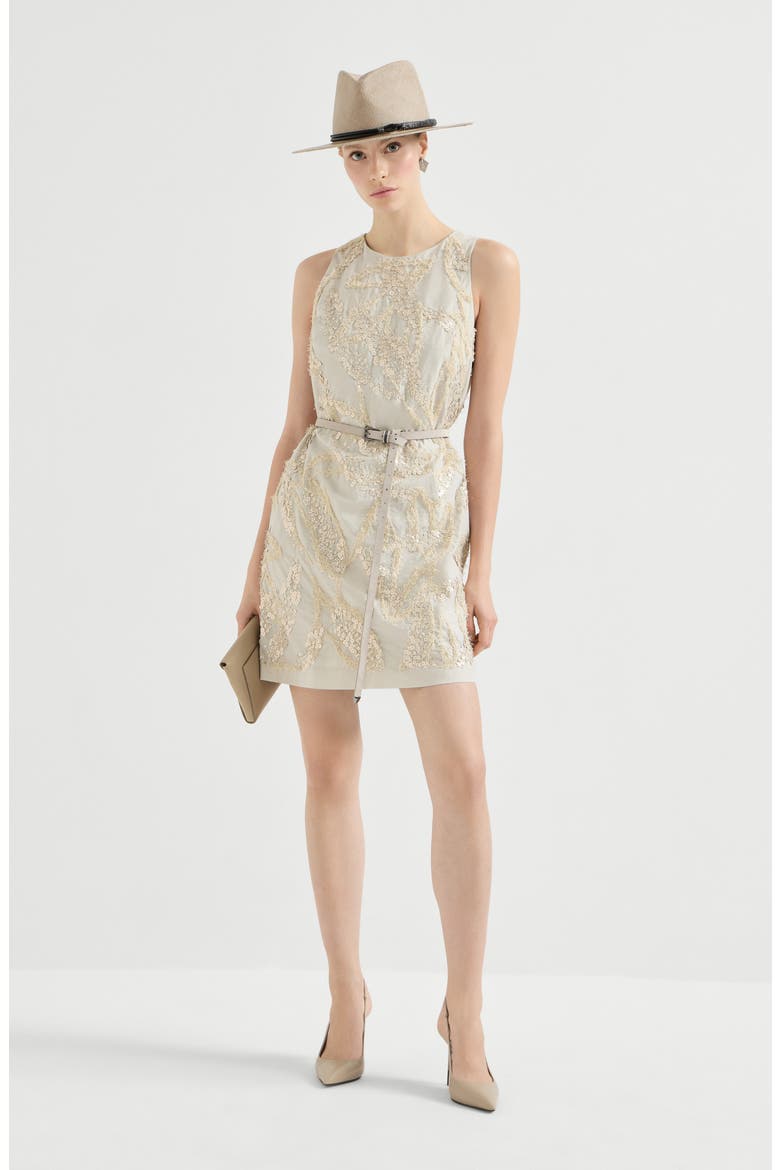 Mini dress with dazzling embroidery, Alternate, color, Beige