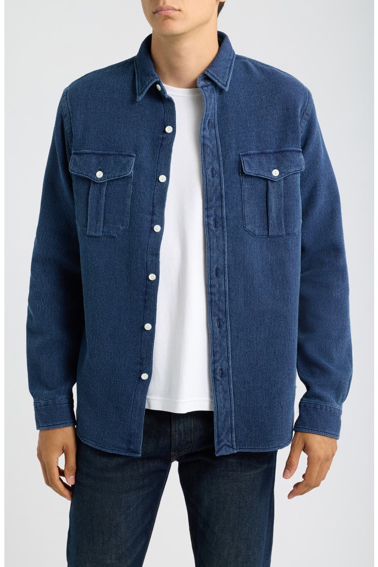 Classic Fit Button-Up Linen Work Shirt, Main, color, 7298 INDIGO WAFFLE