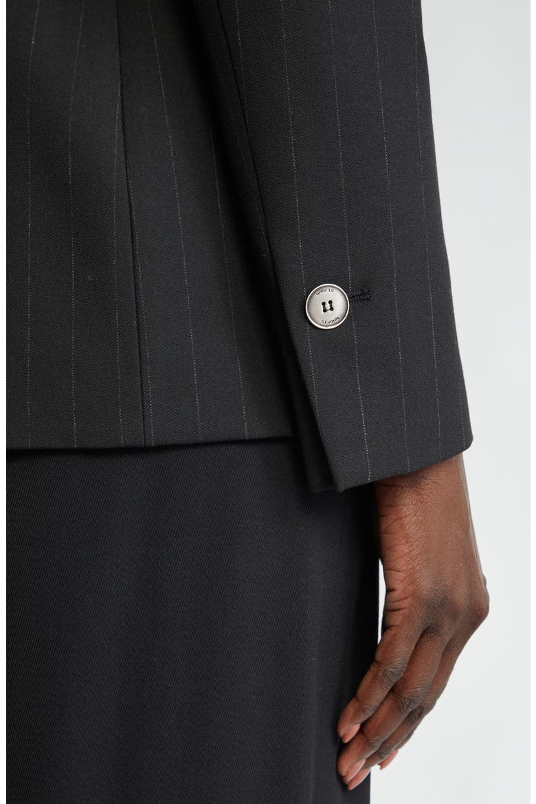 Pinstripe One-Button Blazer, Alternate, color, BLACK
