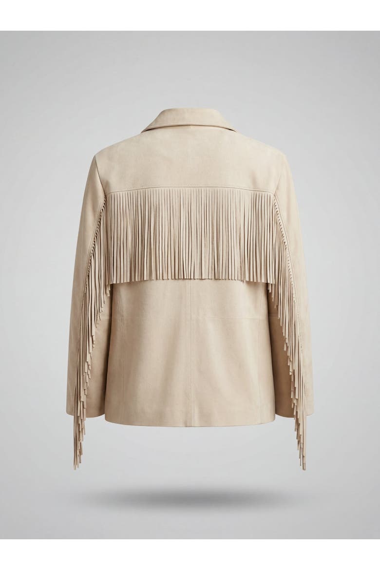 Calypso Fringe Suede Leather Jacket, Alternate, color, Beige
