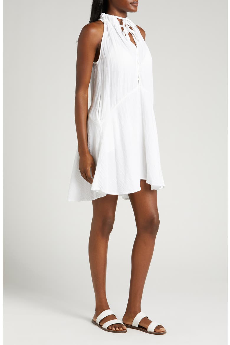 Button Front Cotton Cover-Up Minidress, Alternate, color, WHITE