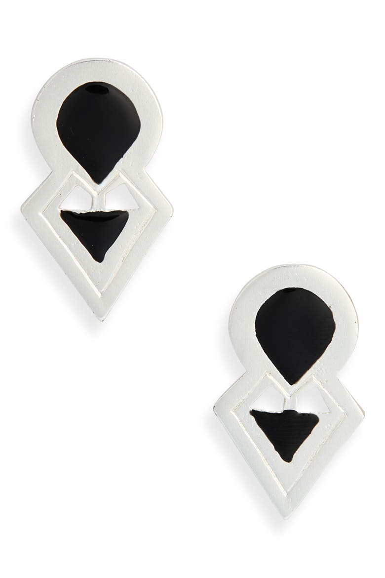 Sculpted Enamel Drop Earrings, Main, color, SILVER
