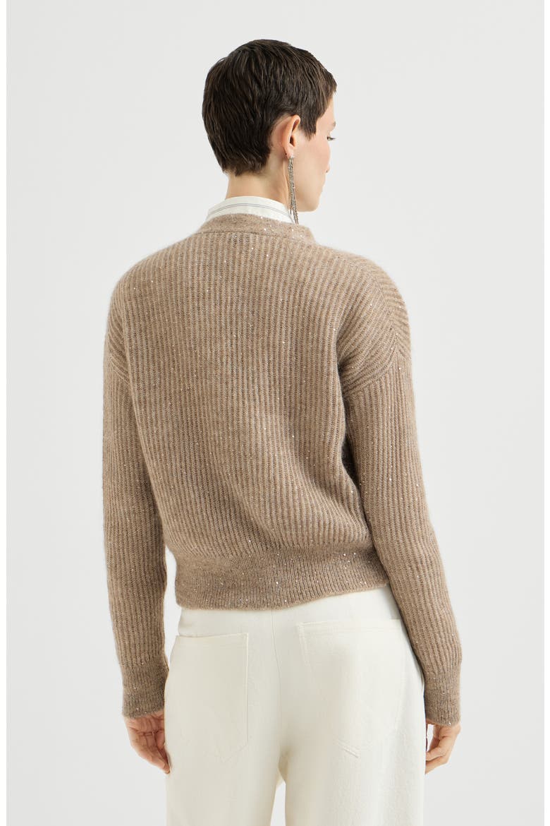 Mohair, cotton and wool Diamond yarn English rib cardigan, Alternate, color, Light Brown