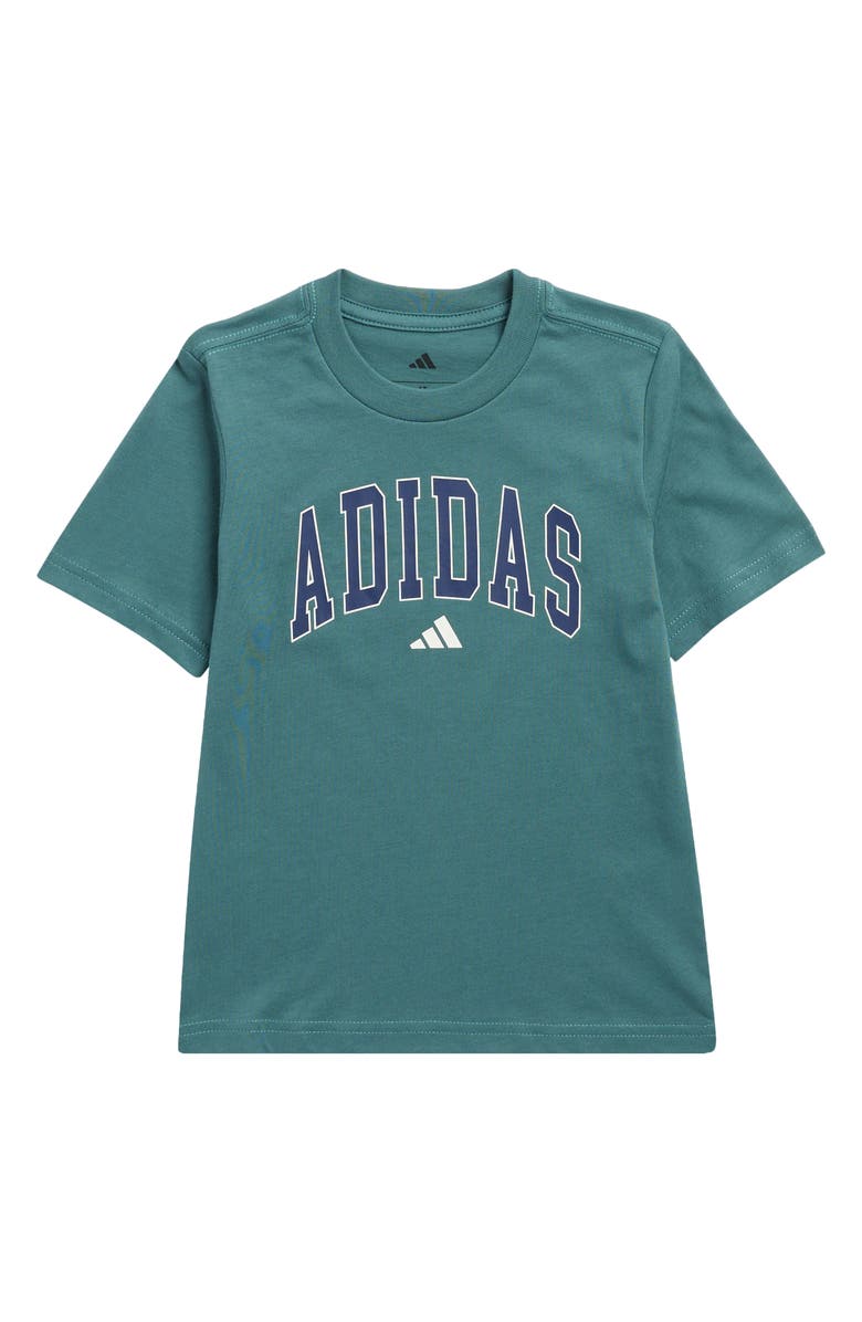 adidas Kids' Varsity Logo Graphic T-Shirt, Main, color, Preloved Teal