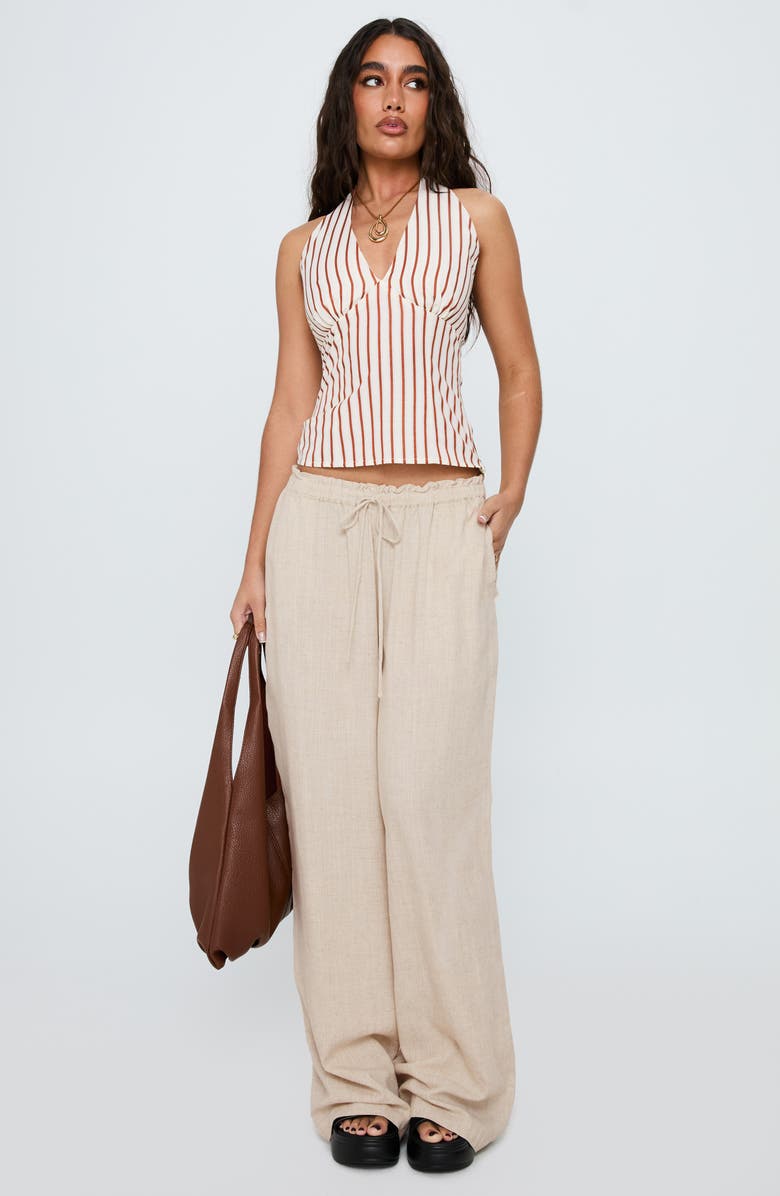 Princess Polly Seascape Tie Waist Wide Leg Pants, Alternate, color, Natural