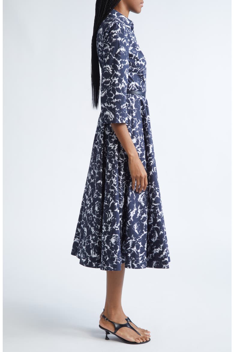Graphic Floral Chiné Belted Cotton Poplin Shirtdress, Alternate, color, MIDNIGHT/ OPTIC WHITE