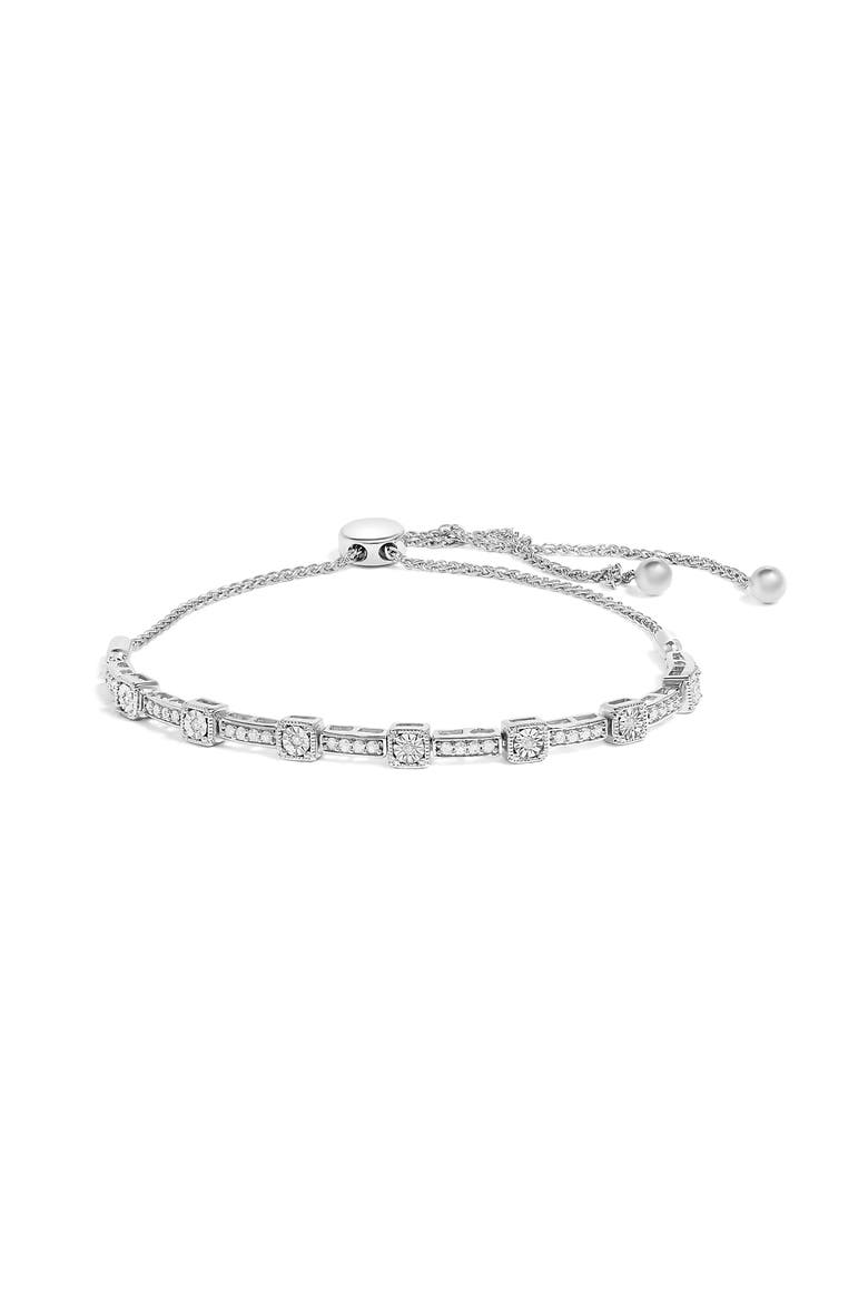 Silver 1/4 Cttw Diamond Bolo Square and Rectangle Bolo Bracelet, Main, color, White