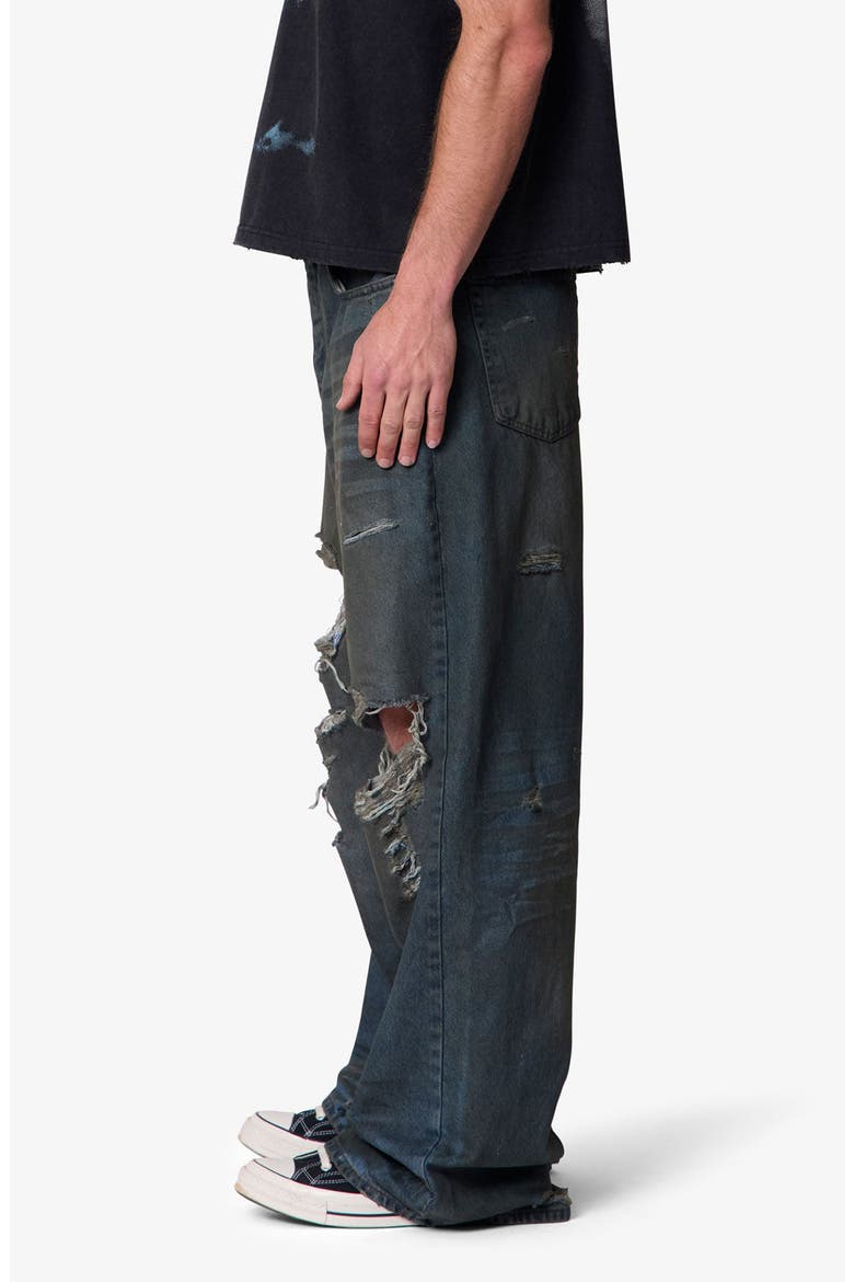 Oil Stain Rave Ripped Relaxed Wide Leg Jeans, Alternate, color, BLUE