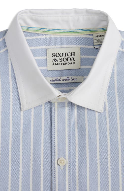 Scotch & Soda Pinpoint Boxy Short Sleeve Cotton Button-up Shirt In Blue