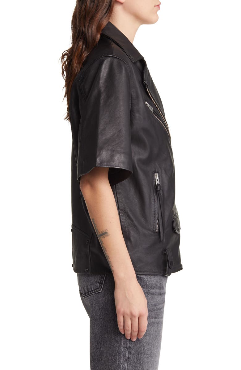 AllSaints Ripley Short Sleeve Leather Biker Jacket, Alternate, color, 
