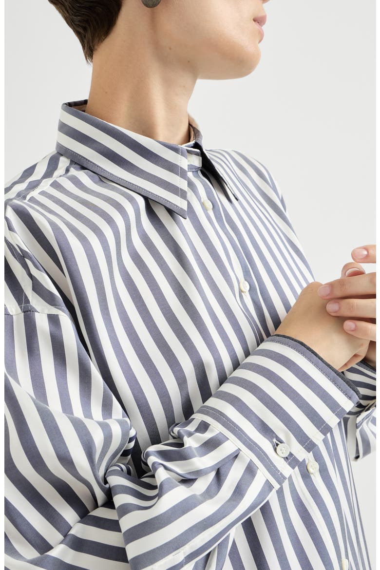 Wide stripe silk poplin shirt, Alternate, color, Denim