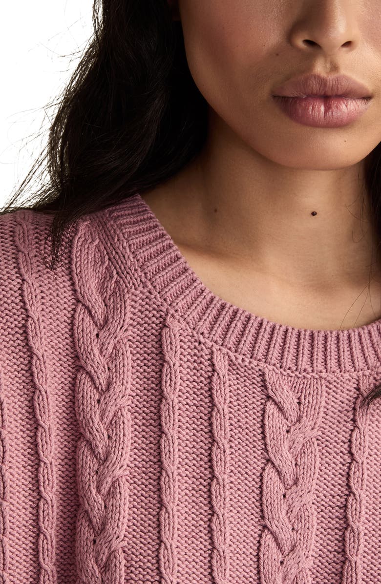 Lucky Brand Cable Stitch Crewneck Cotton Sweater, Alternate, color, Lilas