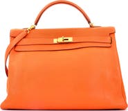 Pre-Owned Hermes Kelly Handbag Orange Togo With Gold Hardware 40