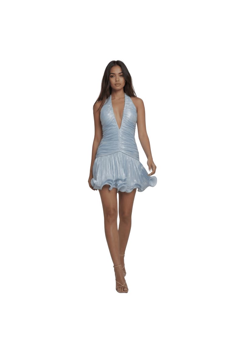 The Lumiere Metallic Pleated Mini Dress, Main, color, ICE BLUE