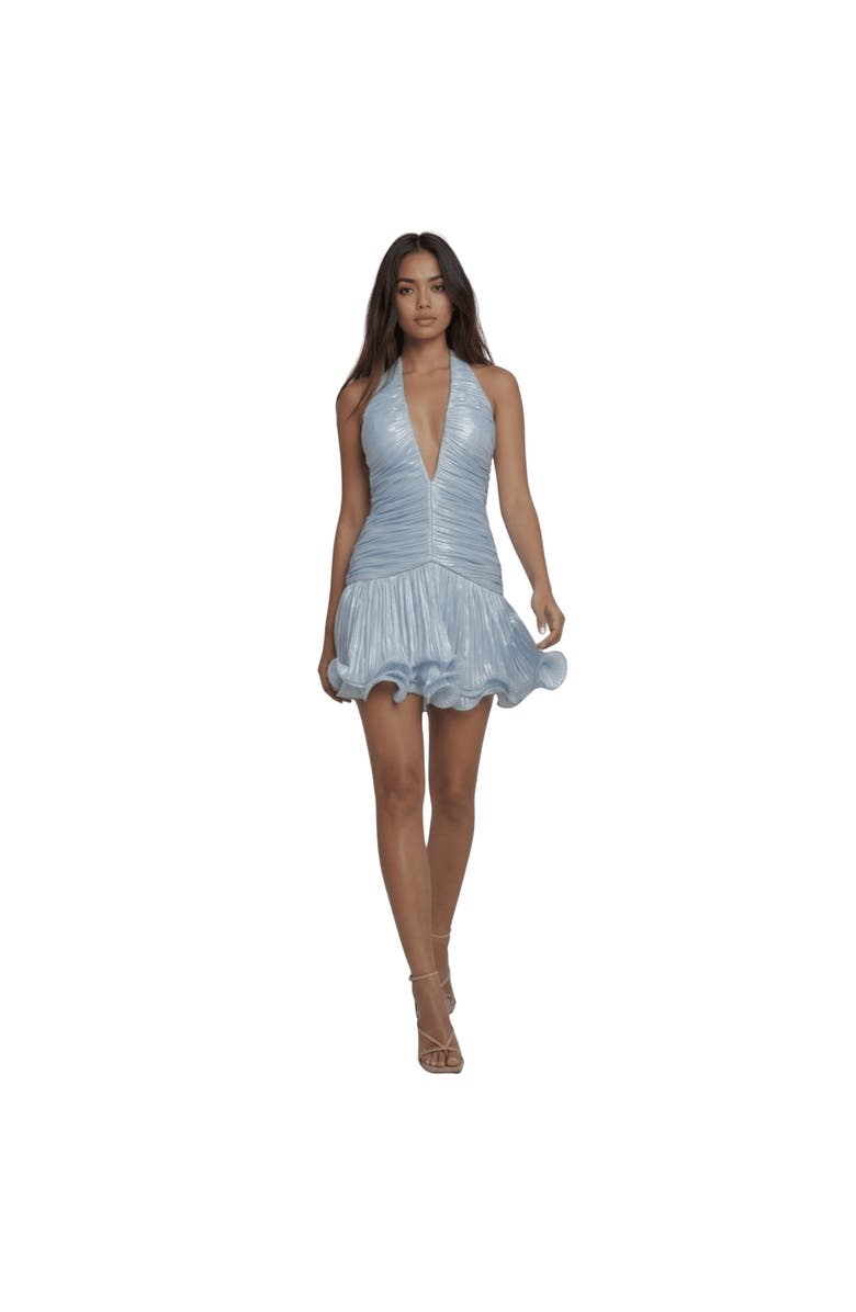 AKALIA The Lumiere Metallic Pleated Mini Dress, Main, color, Ice Blue