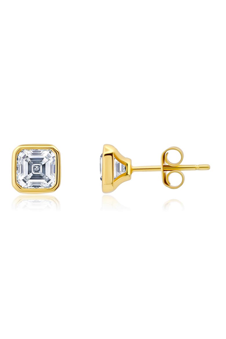 Asscher Cubic Zirconia Stud Earrings, Main, color, GOLD