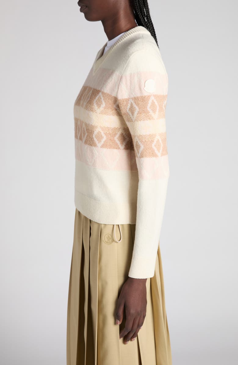 Moncler Jacquard Virgin Wool V-Neck Sweater, Alternate, color, Silk White