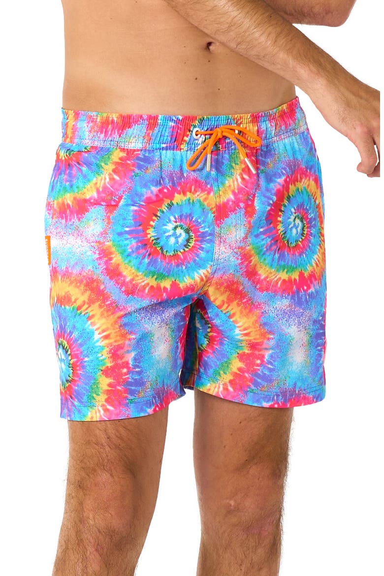 Mr. Tie Dye Swim Trunks, Main, color, BLUE MULTI TIE DYE