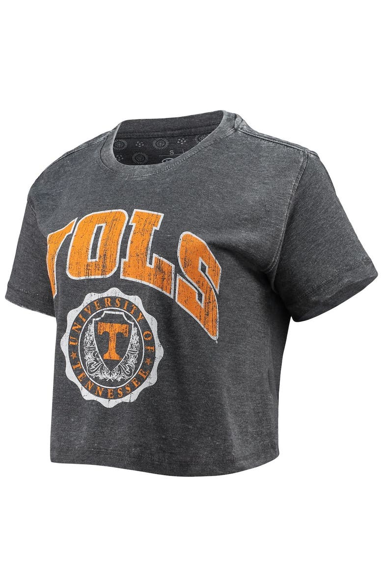 PRESSBOX Women's Pressbox Black Tennessee Volunteers Edith Vintage Burnout Crop T-Shirt, Alternate, color,