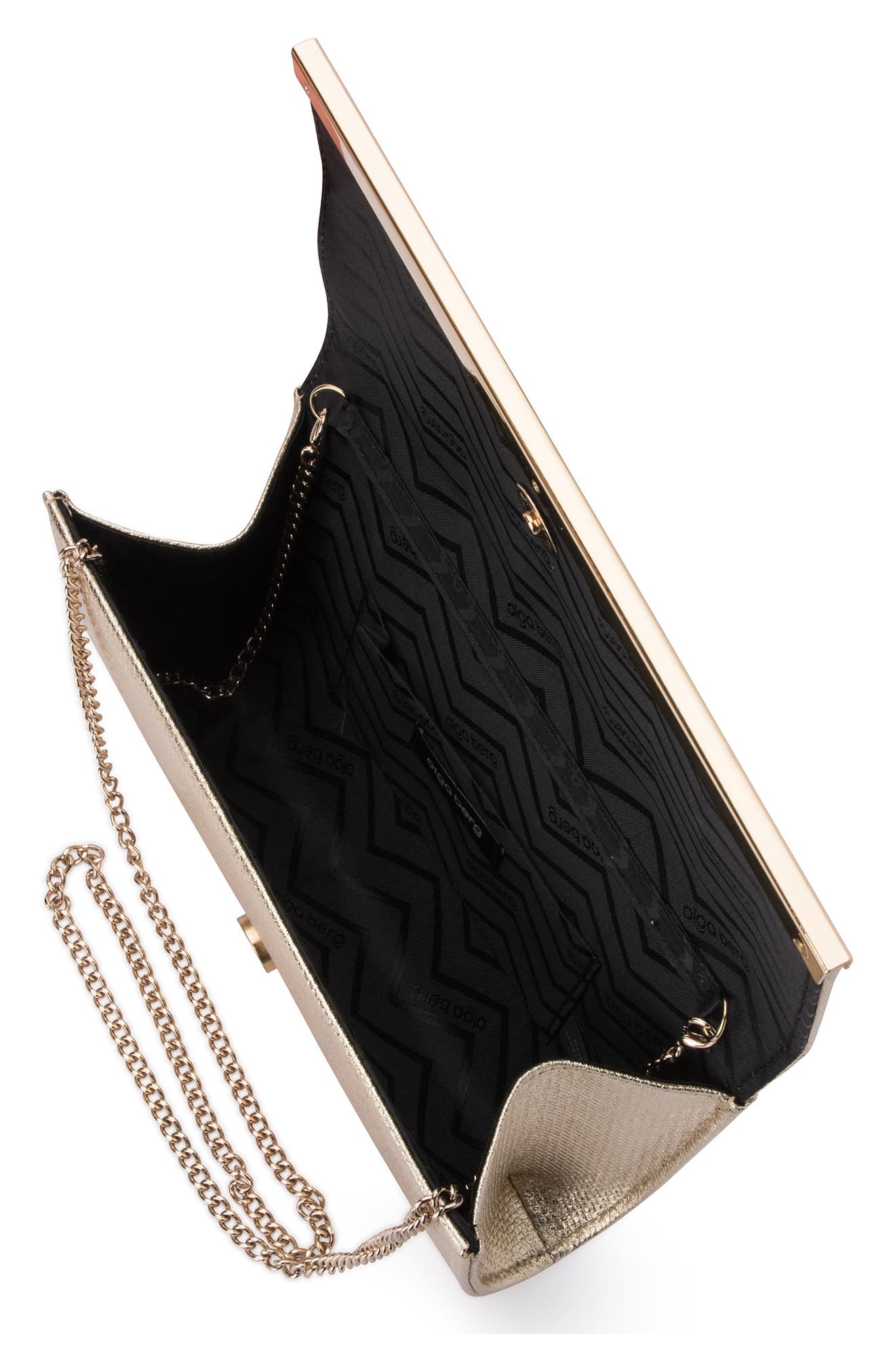 Olga Berg Maddie Metallic Embossed Foldover Clutch, Alternate, color, Gold