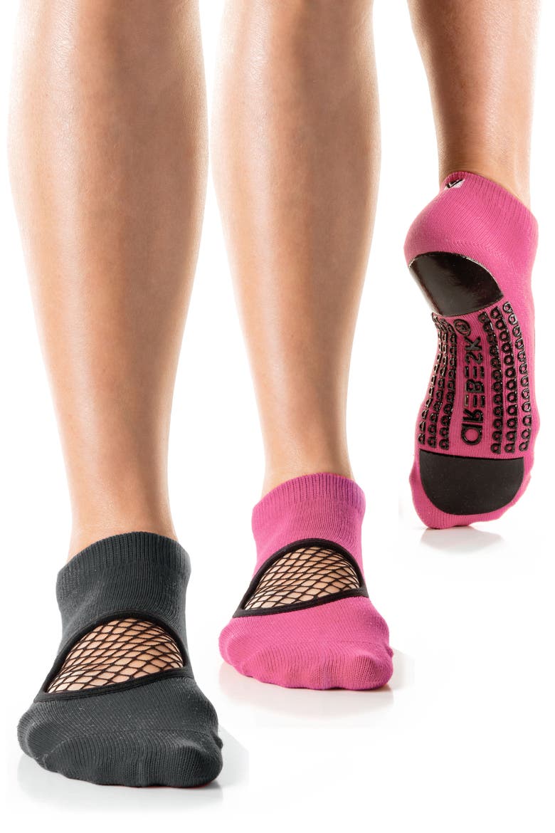 Phish Net Assorted 2-Pack Closed Toe Grip Ankle Socks, Main, color, CHARCOAL-PINK