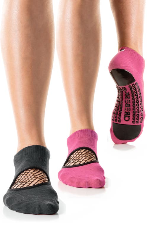 Arebesk Phish Net Assorted 2-Pack Closed Toe Grip Ankle Socks in Charcoal-Pink  product