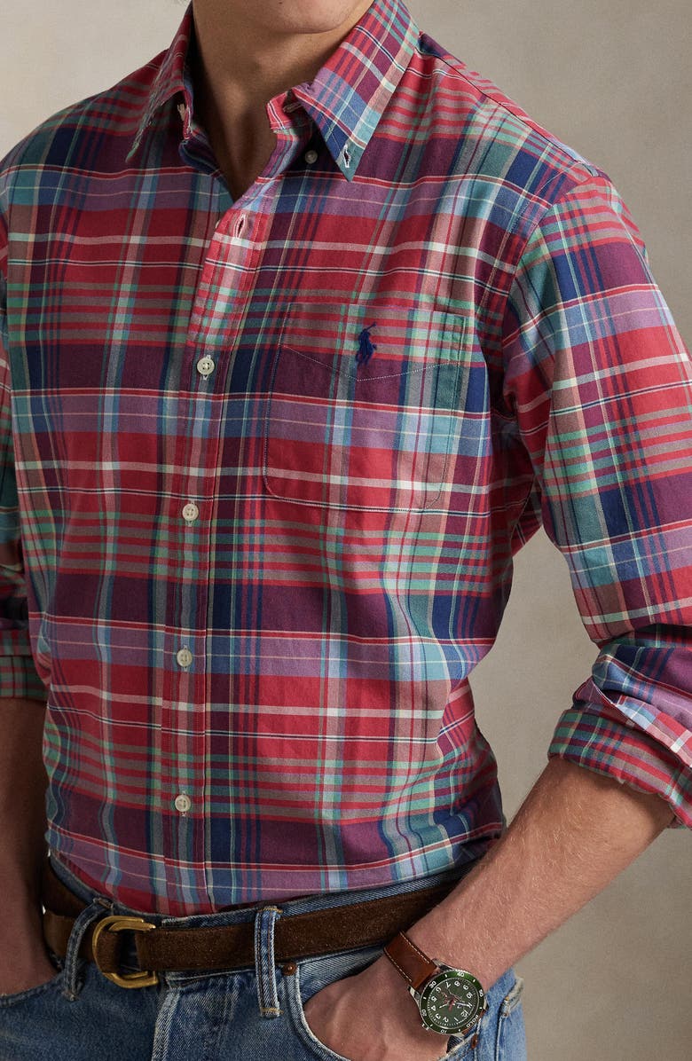 Polo Ralph Lauren Classic Fit Plaid Cotton Oxford Button-Up Shirt, Alternate, color, Red/ Green Multi
