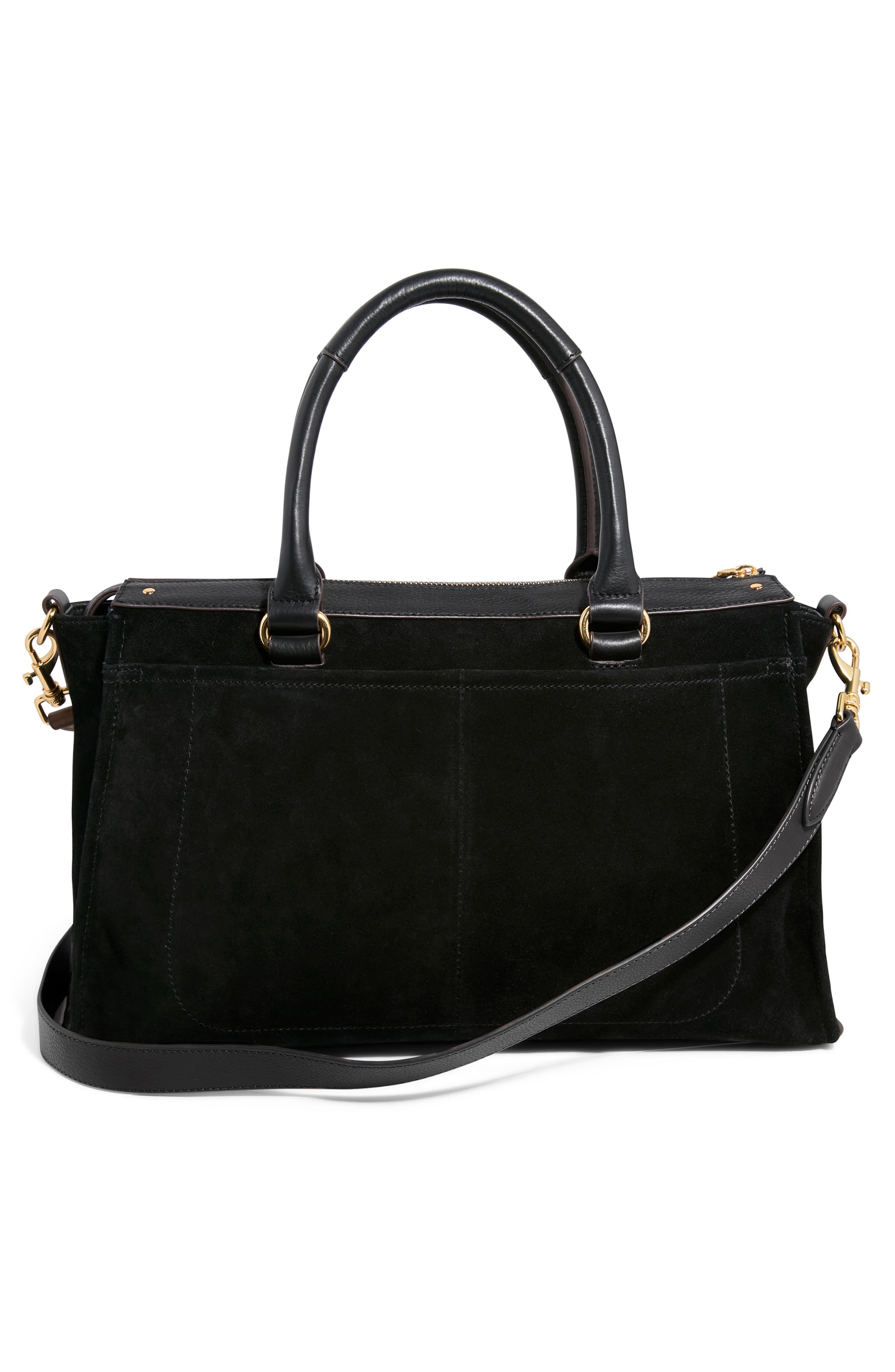 AIMEE Armour Leather Satchel, Alternate, color, Black Suede