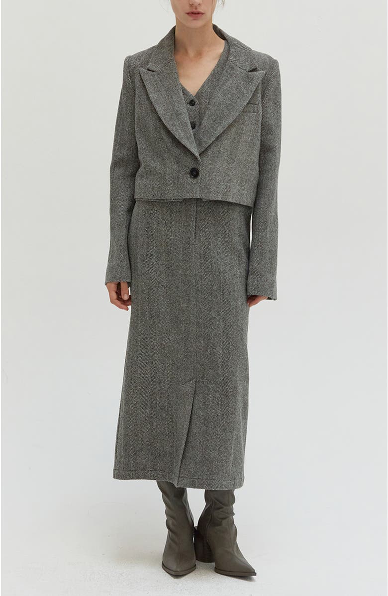 CRESCENT Brushed Herringbone Midi Skirt, Alternate, color, 