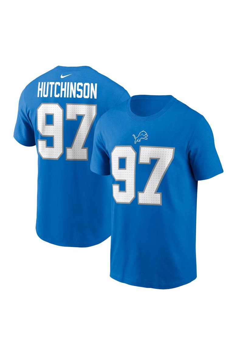 Men's Nike Aidan Hutchinson Blue Detroit Lions Name & Number T-Shirt, Main, color, Blue