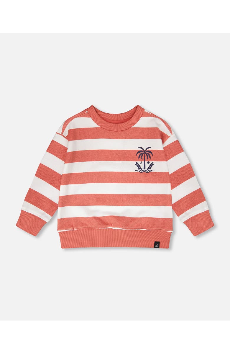 Deux par Deux Long Sleeve Stripes French Terry Sweatshirt, Main, color, Brick And White Stripes