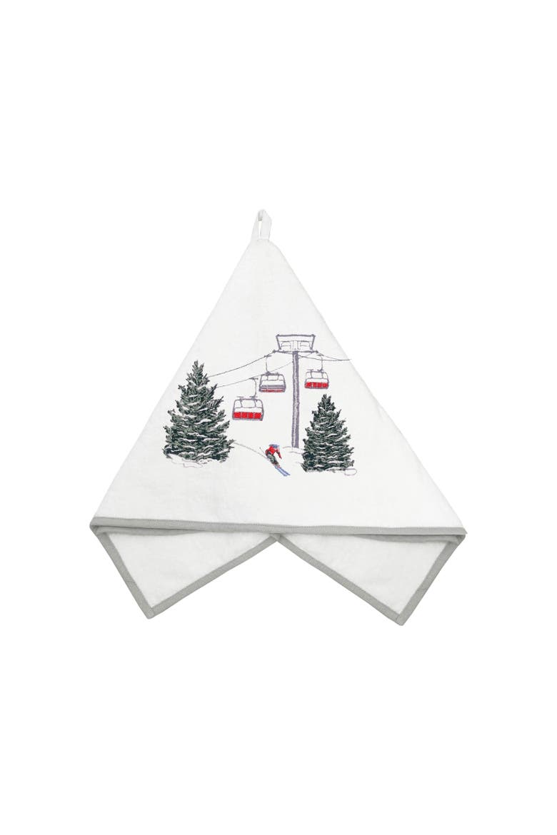 Red Ski Lift Terrycloth Kitchen and Bathroom Towel, Main, color, Green