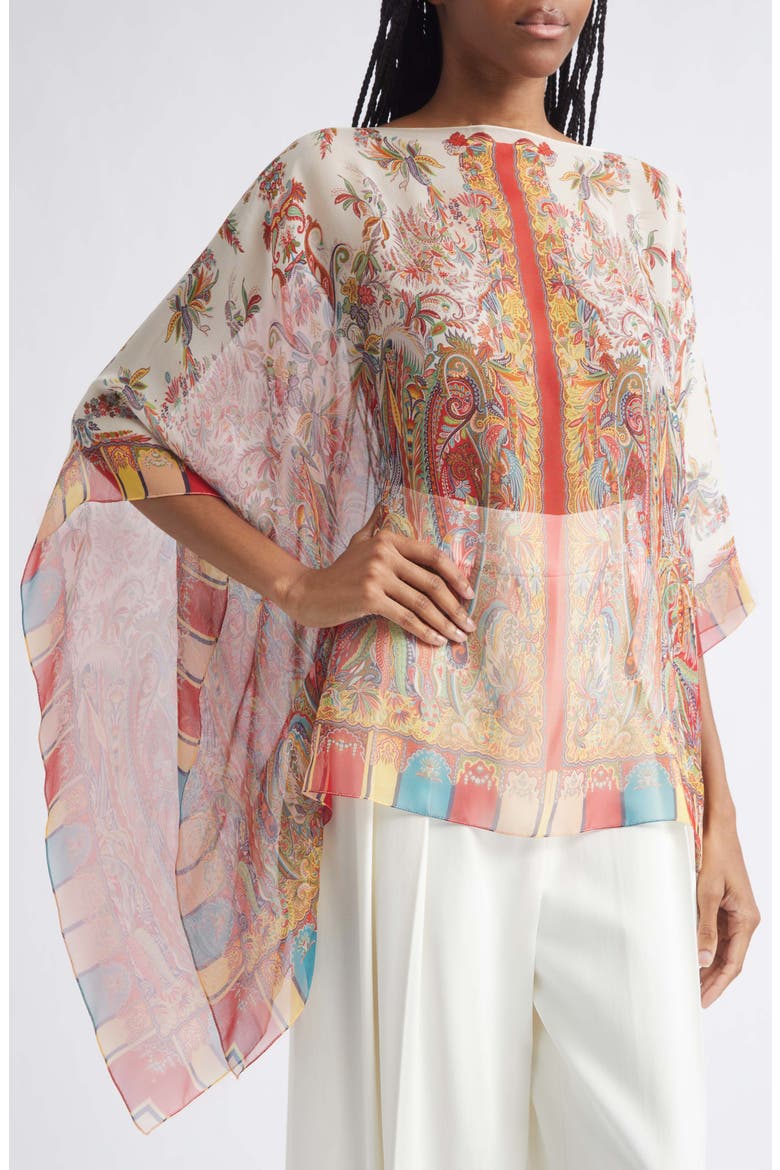 Paisley Print Silk Poncho, Alternate, color, PRINT ON WHITE BASE