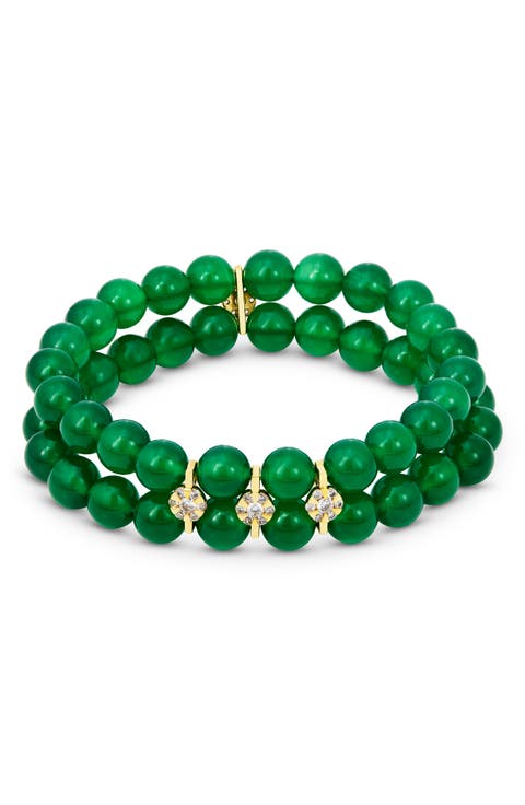 Green Agate Double Row Stretch Bracelet